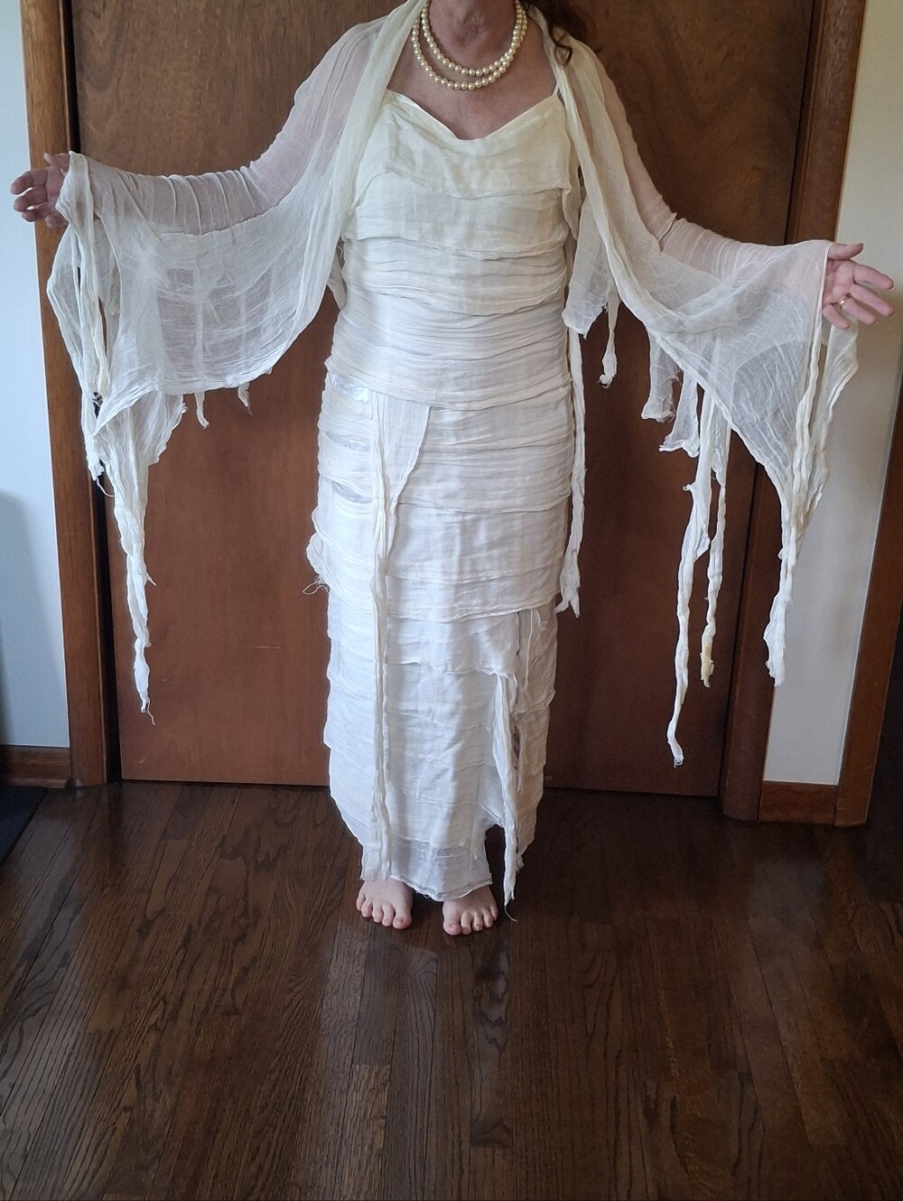 Women's Cream Layered Mummy Costume with Draped Shawl